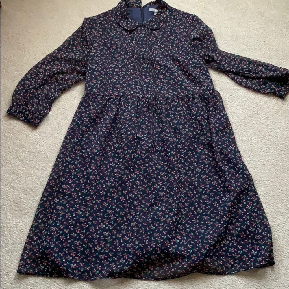 Uniqlo Navy Floral Long Sleeve Dress